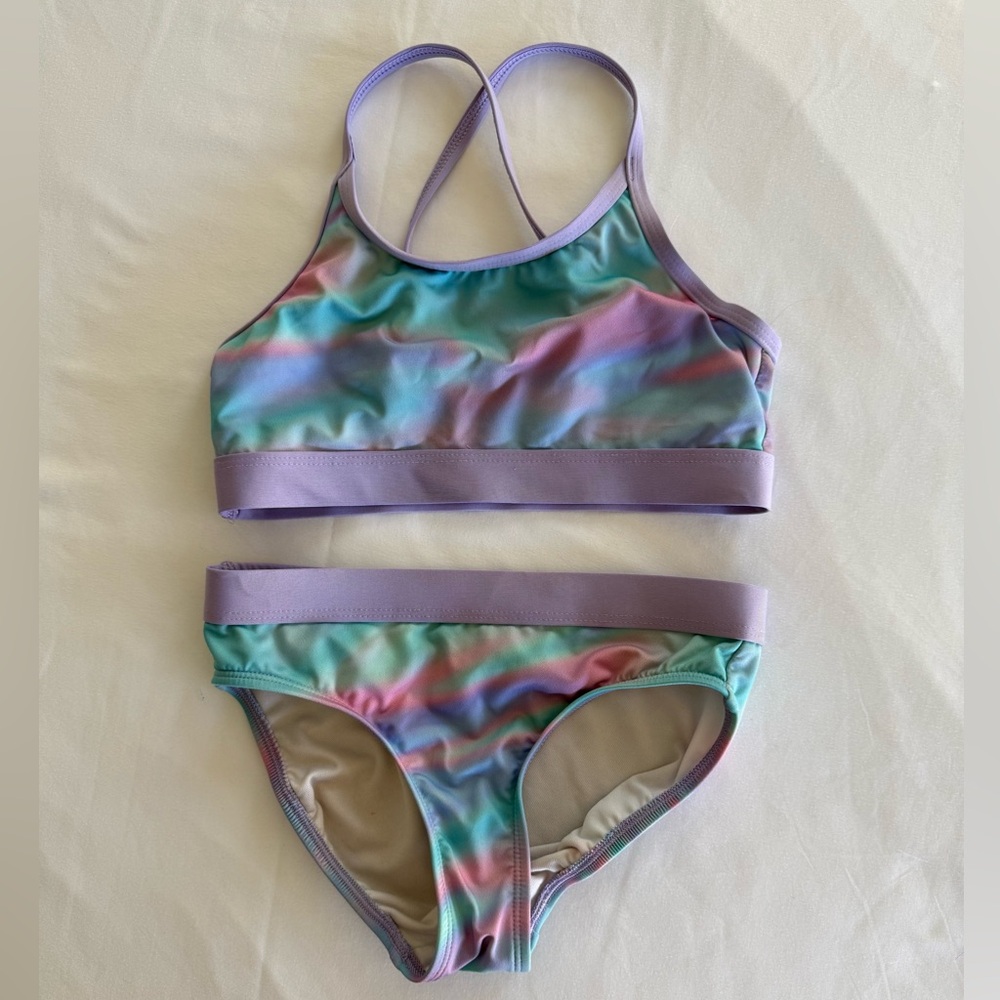 LANDS END Kids Two-Piece Pastel Tie-Dye Swim Set - 8S